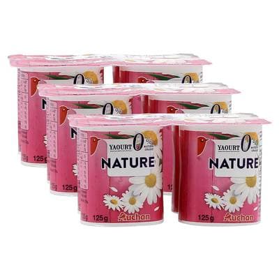Auchan Yaourt nature 0%, Lot de 3 - 4x125g