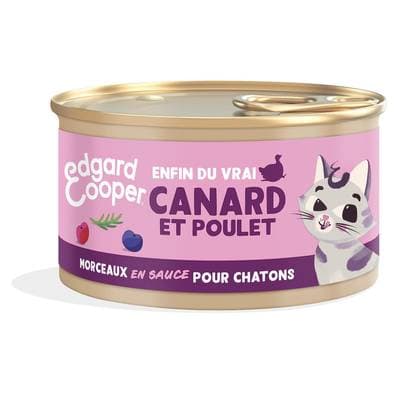 Edgard Cooper Boîte Morceaux en sauce Canard et Poulet sans céréales pour Chaton, 85g