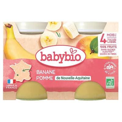 Babybio Banane, Pomme d'Aquitaine Bio Pot Bébé Dès 4 mois, 2x130g