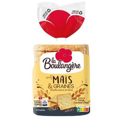 La Boulangère Pain de Mie à la Farine de Maïs et Graines, 14 tranches - 500g