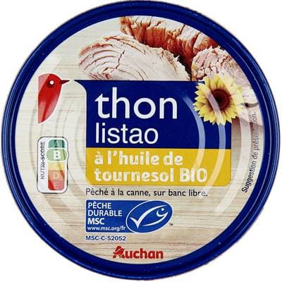 Auchan Thon Listao MSC à l'Huile de Tournesol Bio, 104g