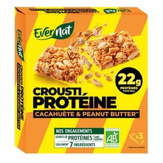 Evernat Barre Crousti Protéines Cacahuète Peanut Butter bio, 3 barres
