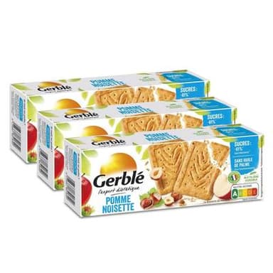 Gerblé Teneur Réduite 16 Biscuits Pomme Noisettes -61% de sucres en moins, Lot de 3x230g
