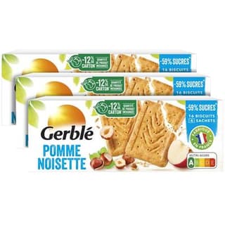 Gerblé Teneur Réduite 16 Biscuits Pomme Noisettes -61% de sucres en moins, Lot de 3x230g