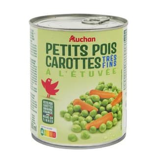 Auchan Petits pois carottes très fins à l'étuvée, 530g