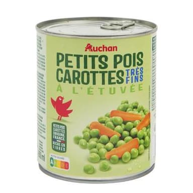 Auchan Petits pois carottes très fins à l'étuvée, 530g
