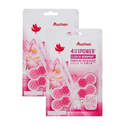 Auchan Bloc WC 4en1 power fleur de nénuphar, Lot de 2x2 bloc wc