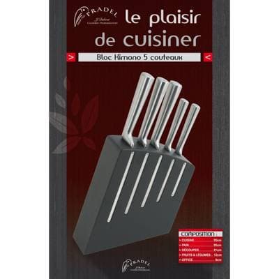 3219330185074 - Pradel - Bloc noir + 5 couteaux de cuisine KIMONO