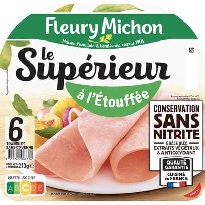 Fleury Michon Jambon Supérieur Cuit à l'Etouffée Conservation Sans Nitrite, 6 tranches - 210g