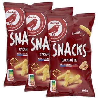 Auchan Biscuits soufflés apéritif saveur cacahuète, Lot de 3x90g