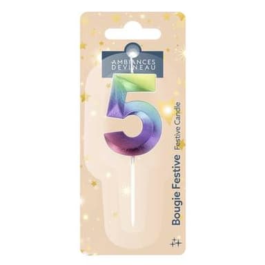 Ambiances Devineau Bougie anniversaire chiffre 5 multicolore, 1 bougie