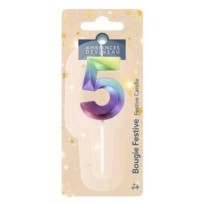 Ambiances Devineau Bougie anniversaire chiffre 5 multicolore, 1 bougie