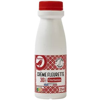 Auchan Crème fraîche fleurette entière onctueuse 30%mg, 25cl