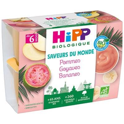 Hipp - Saveurs du Monde Pommes Goyaves Bananes Bio Coupelle Bébé Dès 6 mois, 4x100g