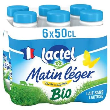 Matin Léger de Lactel Lait sans lactose Bio 1,2% mg, 6x50cl