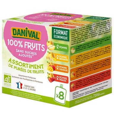 Danival Poki bio parfums panachés, sans sucres ajoutés, 8X90g