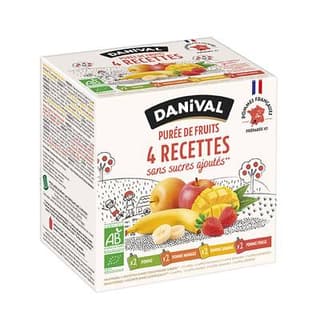 Danival Spécialité de fruits panaché sans sucres ajoutés bio, 8 gourdes de 90g