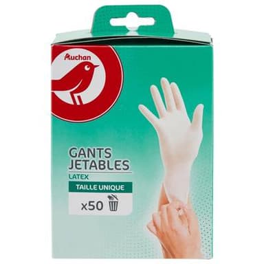 Auchan Gants jetables en latex taille unique, 50 gants