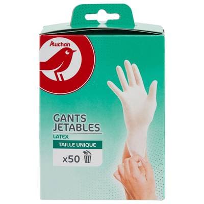 Auchan Gants jetables en latex taille unique, 50 gants