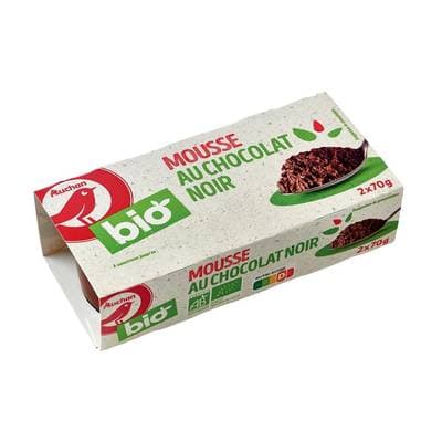 Auchan BIO Mousse chocolat noir bio, 2x70g