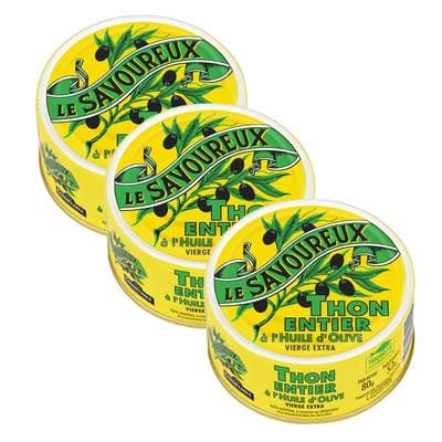 Le Savoureux Thon Entier à l'Huile d'Olive Vierge Extra, Lot de 3x80g