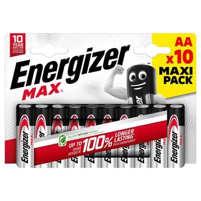 Energizer 10 Piles Alcaline LR06-AA 1,5V Max, 10  piles