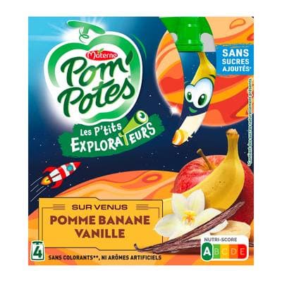 Pom Potes Compote Pomme Banane Vanille, 4 gourdes de 90g