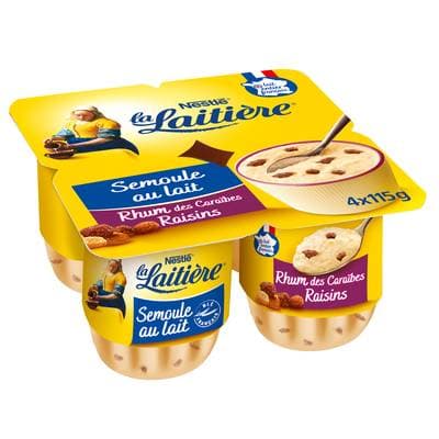 La laitière Semoule au lait rhum raisin, 4x115g