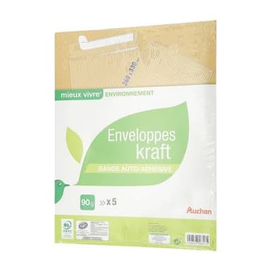 Auchan 5 Enveloppes kraft auto-adhésives, Dimensions 260x330mm