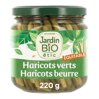 Jardin Bio Etic Duo Haricots Verts et Haricots Beurre Extra Fins Rangés Main Bio, 220g