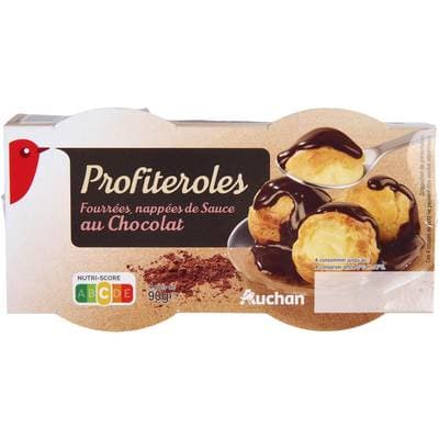 Auchan Profiteroles fourrées nappées de sauce au chocolat, 4x90g