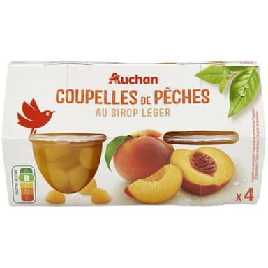 Auchan Coupelles de pêches au sirop léger, 260g