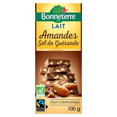 Bonneterre Chocolat lait amande bio au sel de Guérande, 100g