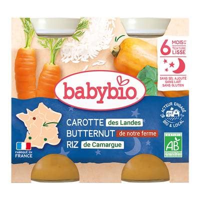 Babybio Carottes des Landes Potimarron Riz Bio Pots Bébé dès 6 mois, 2x200g