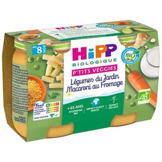 Hipp - P'tits Veggies Légumes du Jardin Macaroni au Fromage Pots Bébé Dès 8 mois, 2x190g