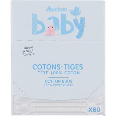 Auchan Baby Cotons-tiges sécurité pour bébé, 60 cotons-tiges
