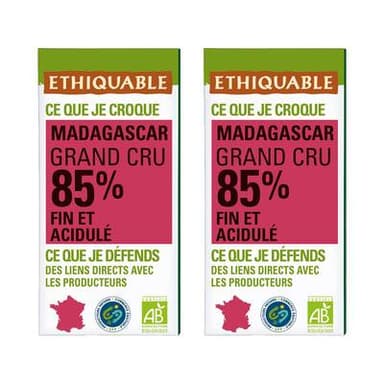 Ethiquable - Commerce Equitable Chocolat Noir 85% cacao Bio de Madagascar, Lot de 2x100g