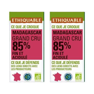 Ethiquable - Commerce Equitable Chocolat Noir 85% cacao Bio de Madagascar, Lot de 2x100g