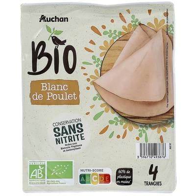 Auchan BIO Blanc de Poulet Bio Sans Nitrite, 4 tranches - 120g
