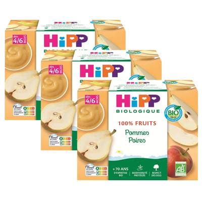 Hipp - 100% Fruits Pommes Poires Bio Coupelle Bébé Dès 4/6 mois, Lot de 3 - 4x100g