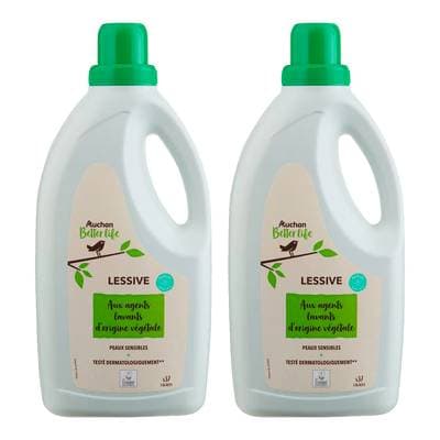 Auchan Better Life Lessive liquide Peaux sensibles Aloe vera, Lot de 2x1,998L