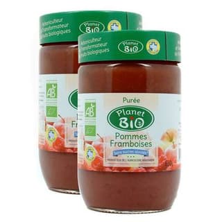 Planet Bio Purée pomme framboise bio sans sucres ajoutés, Lot de 2x630g