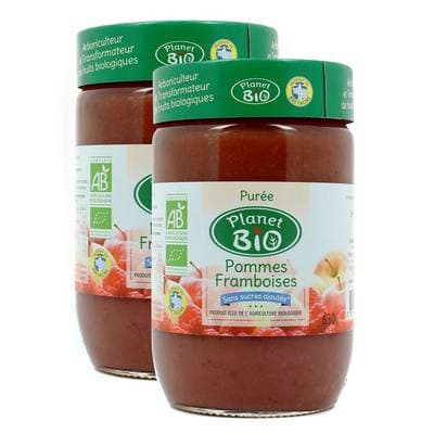 Planet Bio Purée pomme framboise bio sans sucres ajoutés, Lot de 2x630g