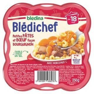 Blédina - Blédi'chef Petites Pâtes et Boeuf Façon Bourguignon Assiette Bébéb Dès 18 mois, 250g