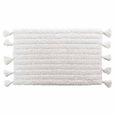 Douceur D Interieur Tapis de bain + pompon coton blanc, 50 x 80 cm