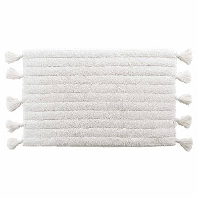 Douceur D Interieur Tapis de bain + pompon coton blanc, 50 x 80 cm