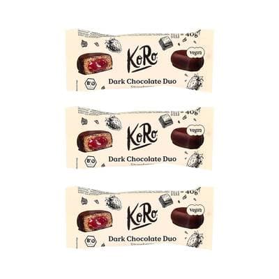 Koro Duo Chocolat Noir à la Fraise Bio, Lot de 3 - 2x20g