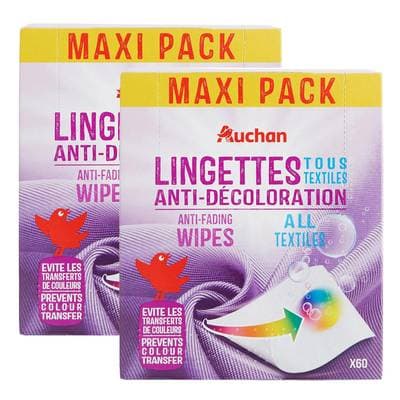 Auchan Lingettes anti-décoloration, Lot de 2x60 lingettes