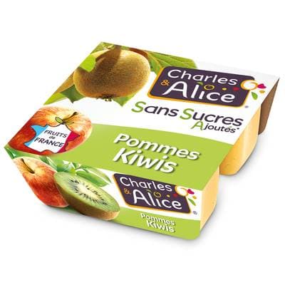 Charles et Alice Pommes Kiwi sans sucres ajoutés, 4x97g