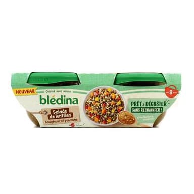 Blédina Salade de Lentilles, Boulghour, Poivrons Bol Bébé Dès 8 mois, 2x200g